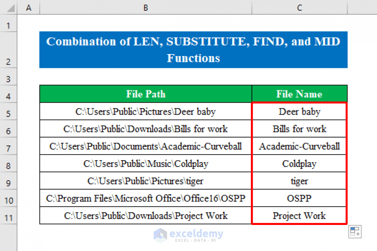 How to Get Filename from Path in Excel (6 Simple Methods)