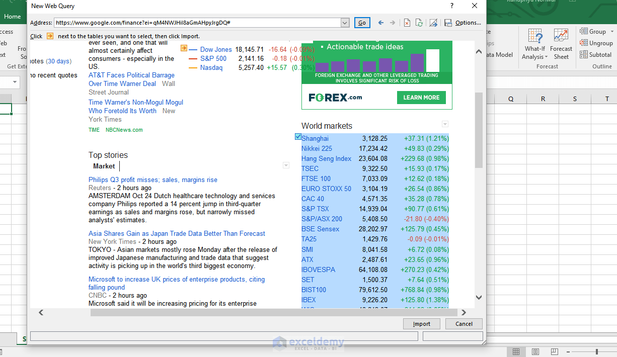 How to extract data from website to Excel automatically