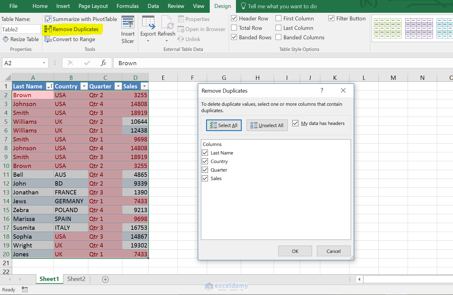 How to Remove Duplicate Rows in Excel Table