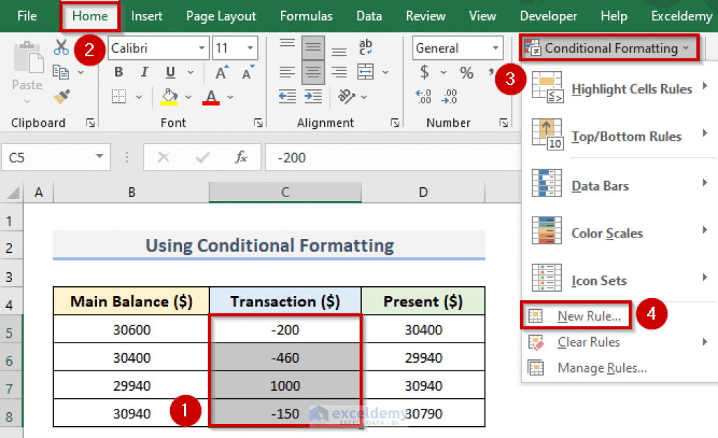 How to Make Negative Numbers Red in Excel (4 Easy Ways)