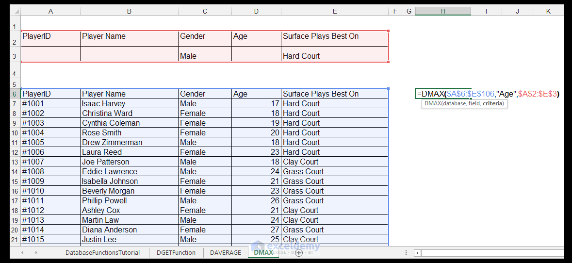 How to Use Excel Database Functions DGET, DAVERAGE, & DMAX