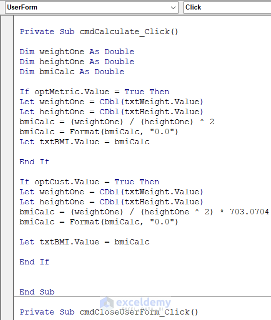 How to Create a Body Mass Index Calculator in Excel Using VBA (Stepby