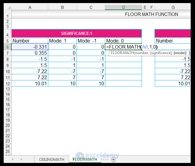 How to Use the CEILING.MATH and the FLOOR.MATH Function in Excel