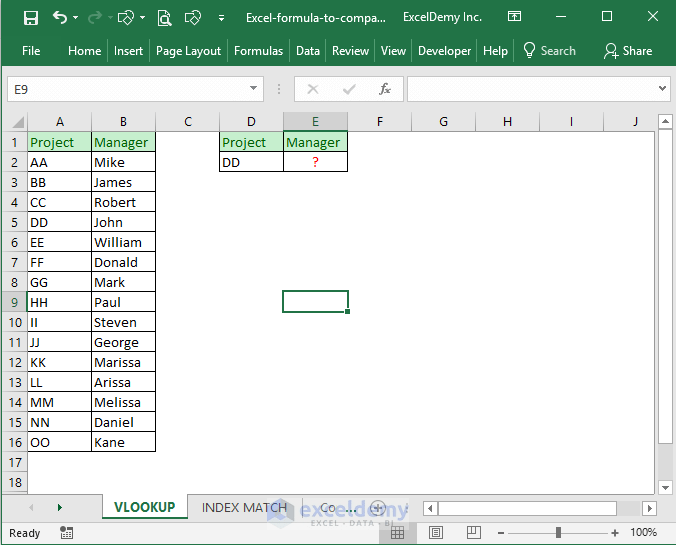 Excel formula to compare two columns and return a value (5 examples)