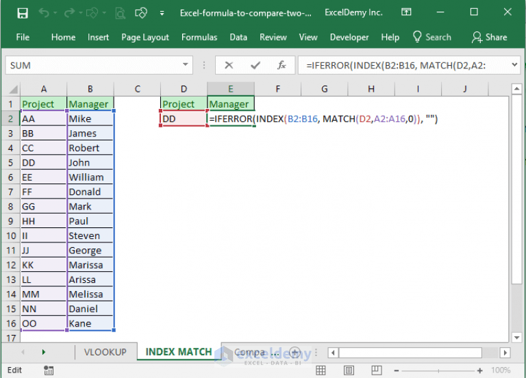 Excel formula to compare two columns and return a value (5 examples)