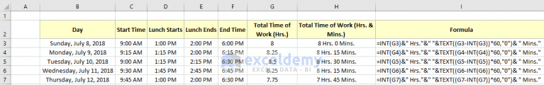 Excel Formula to Calculate Hours Worked Minus Lunch ExcelDemy