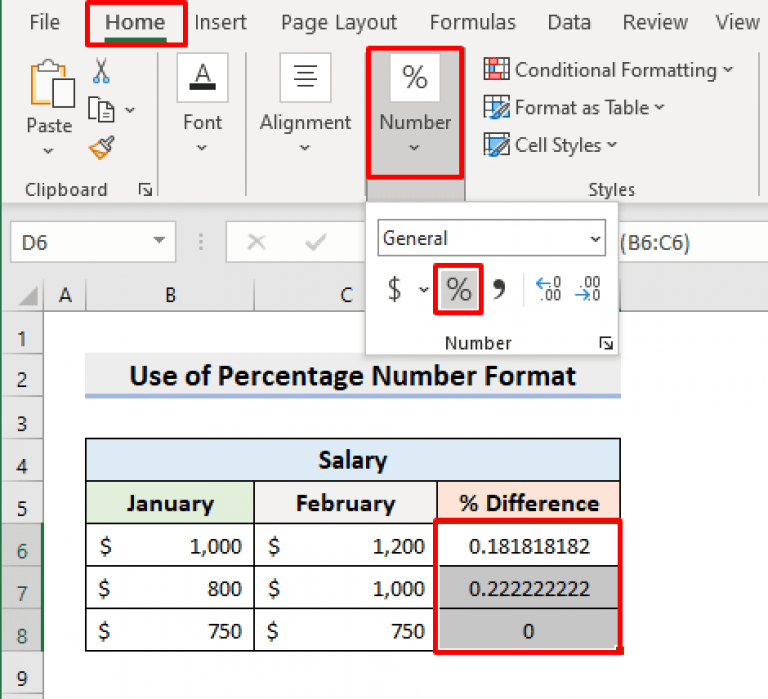 Calculate Percentage Difference Between Two Numbers in Excel