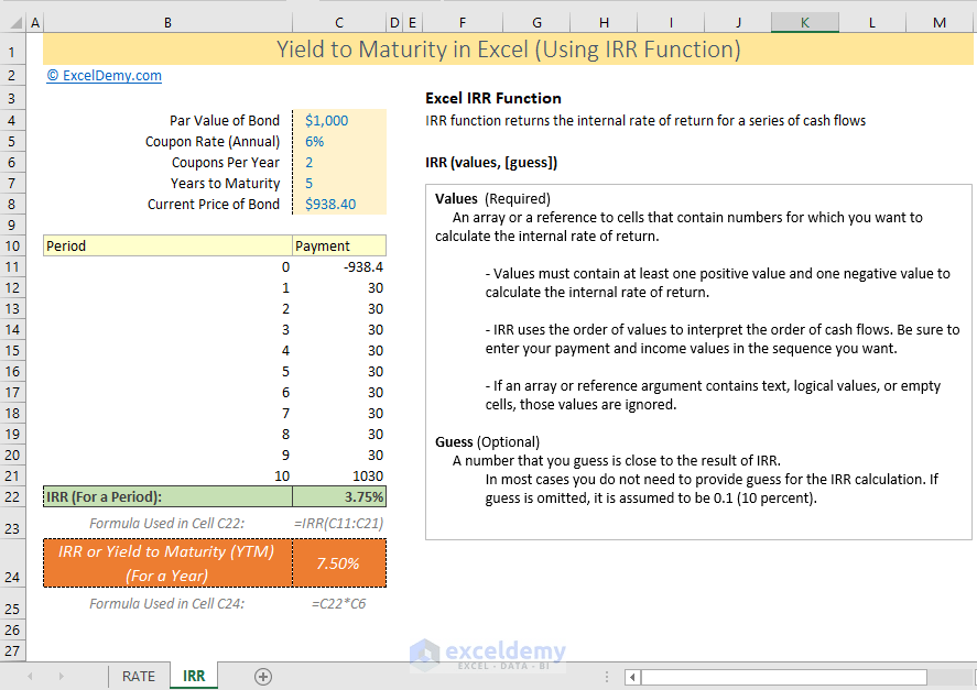 How to calculate yield to maturity in Excel (Free Excel Template)