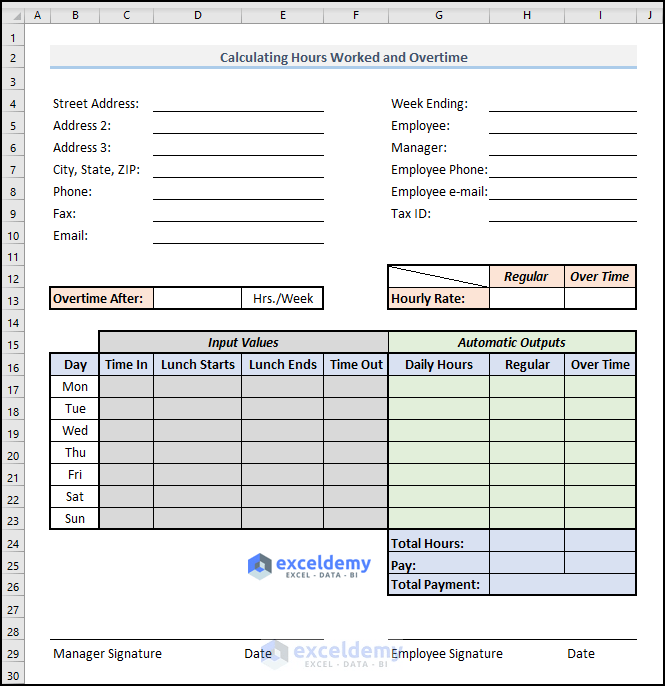 How to Calculate Hours Worked and Overtime Using Excel Formula