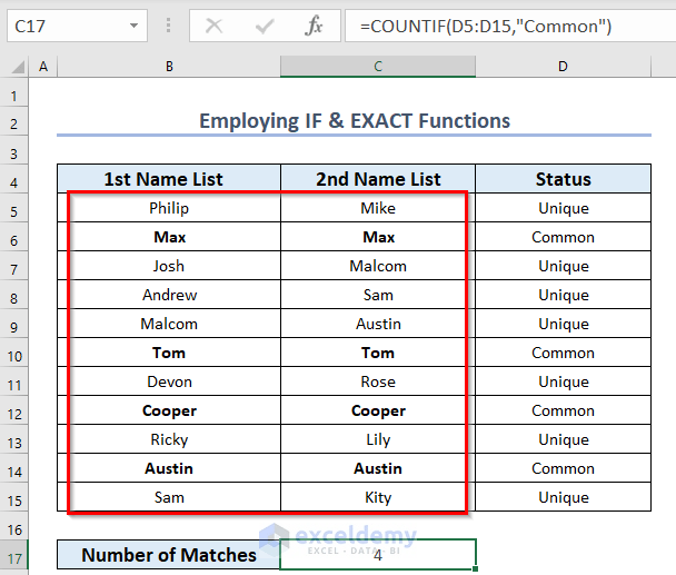 How to Count Matches in Two Columns in Excel (5 Easy Ways)