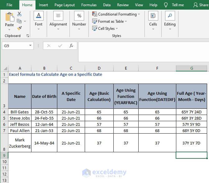 Excel formula to Calculate Age on a Specific Date ExcelDemy