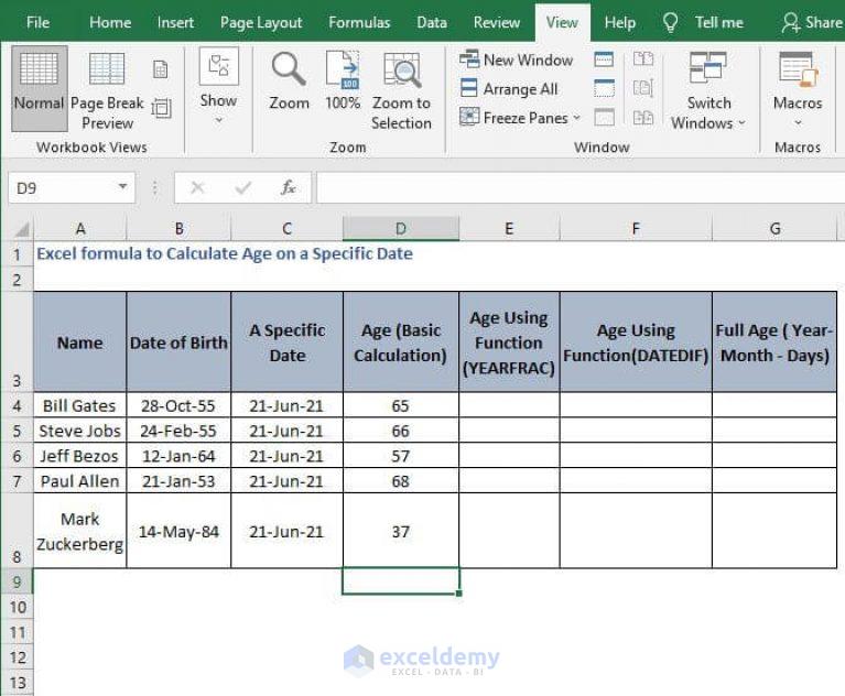 Excel formula to Calculate Age on a Specific Date ExcelDemy