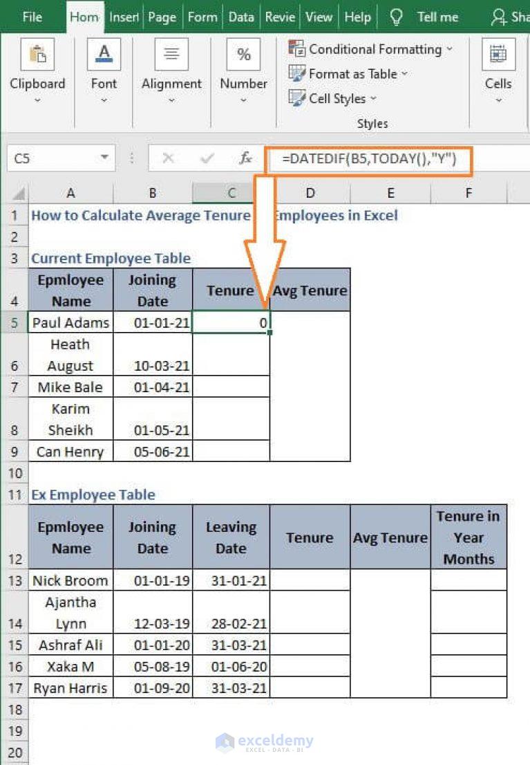 How to Calculate Average Tenure of Employees in Excel