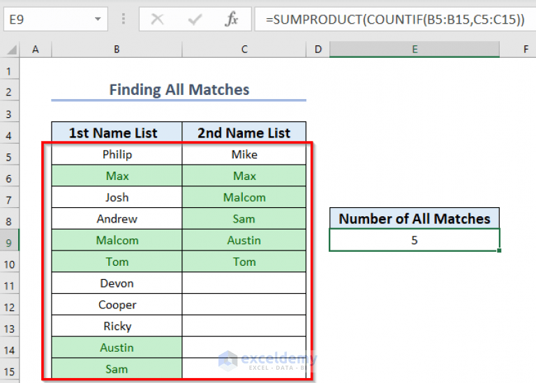 How to Count Matches in Two Columns in Excel (5 Easy Ways)
