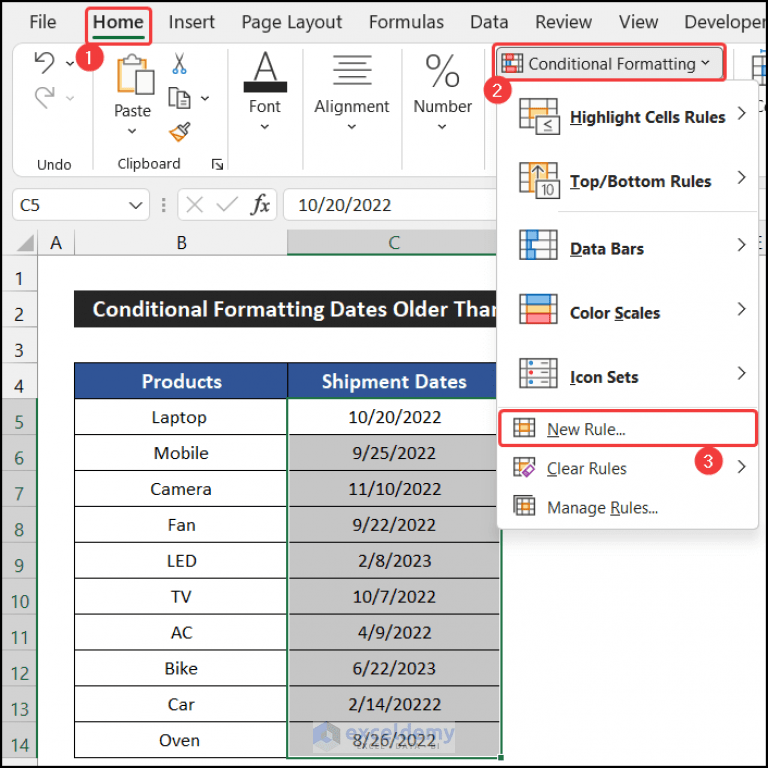 Apply Conditional Formatting for Dates Older Than Today in Excel