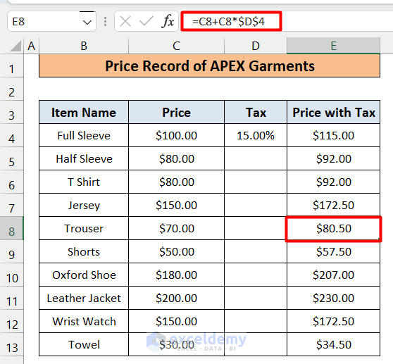 How to Copy Formula Down Without Incrementing in Excel