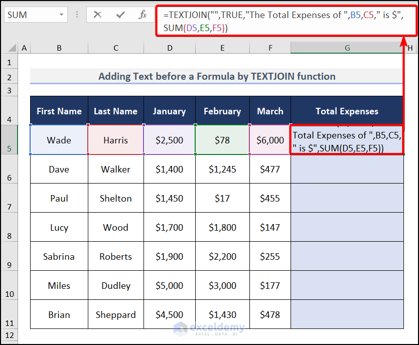 How to Add Text Before a Formula in Excel (5 Methods)