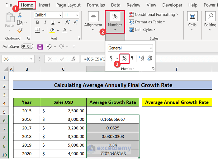 How to Calculate Growth Percentage with Formula in Excel