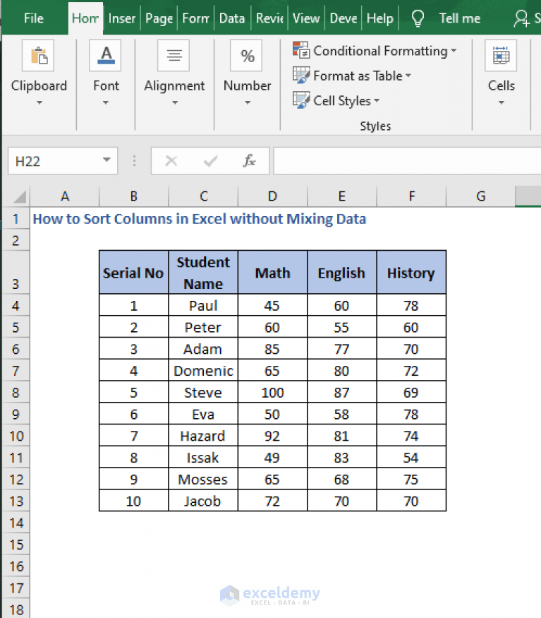 How to Sort Columns in Excel without Mixing Data