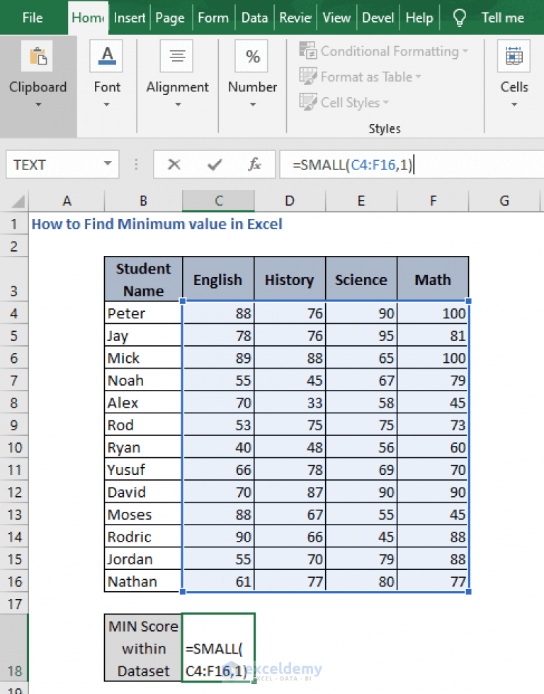 How to Find Minimum value in Excel (Formula and Pivot Table)