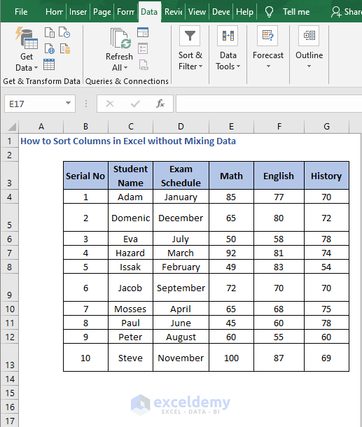 How to Sort Columns in Excel without Mixing Data ExcelDemy