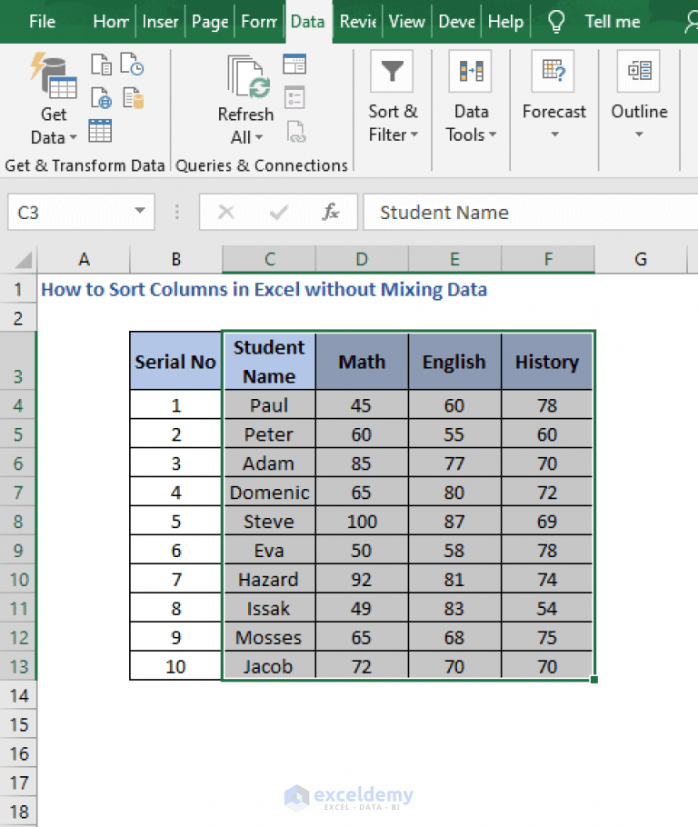 How to Sort Columns in Excel without Mixing Data (3 Ways) ExcelDemy