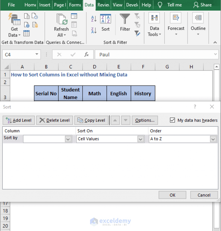 How to Sort Columns in Excel without Mixing Data (3 Ways) ExcelDemy