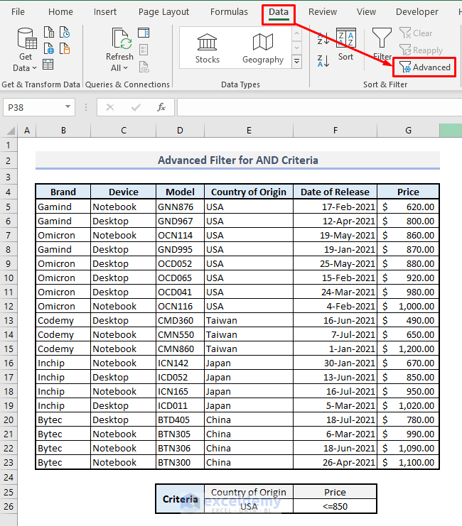 Advanced Filter with Multiple Criteria in Excel (15 Suitable Examples)