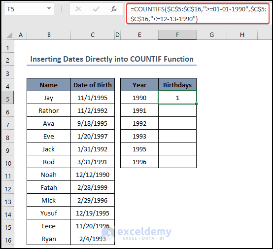 COUNTIF Between Two Dates in Excel (6 Suitable Examples)