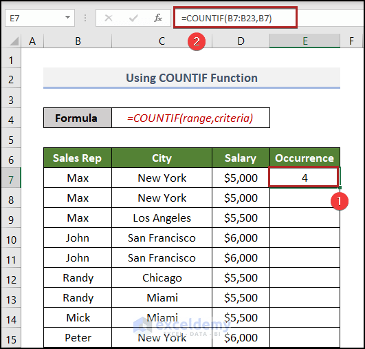 Count Number of Occurrences of Each Value in a Column in Excel