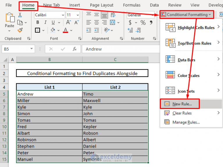Find Duplicates in Two Columns in Excel (6 Suitable Approaches)