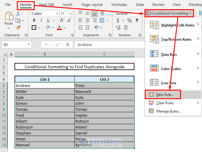How to Find Duplicates in Two Columns in Excel (6 Methods)