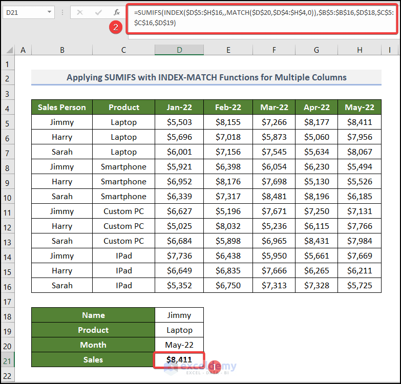 How to Sum Multiple Rows Using INDEX MATCH Formula