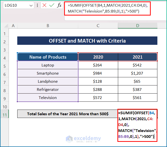 Using the Sum, OFFSET and MATCH Functions in Excel 4 Examples