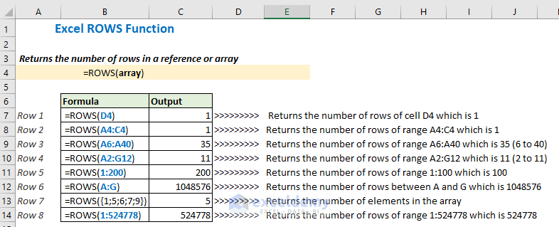 How to Use ROWS Function in Excel (With 7 Easy Examples) ExcelDemy