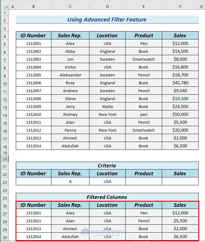 How to Filter Multiple Columns Simultaneously in Excel 4 Methods