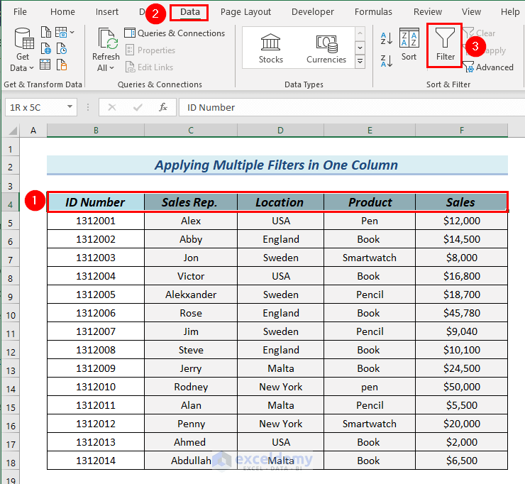 How to Filter Multiple Columns Simultaneously in Excel 4 Methods