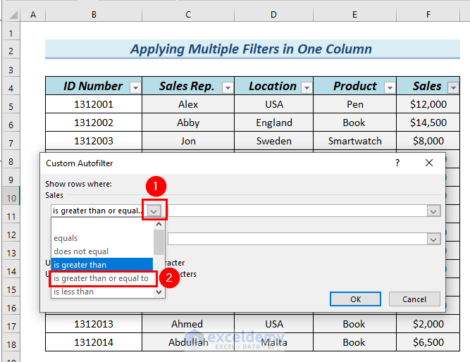 How to Filter Multiple Columns Simultaneously in Excel 4 Methods