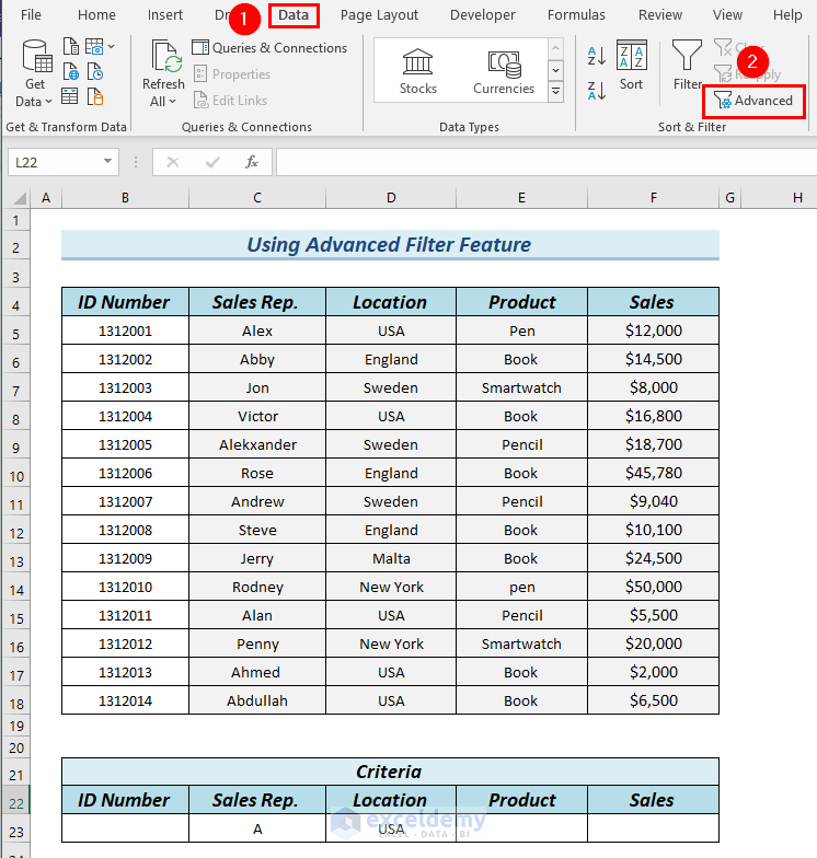 How to Filter Multiple Columns Simultaneously in Excel 4 Methods