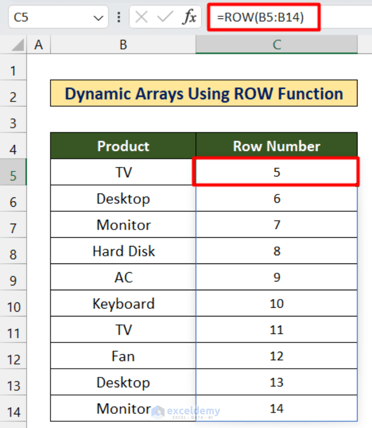 How to Use ROW Function in Excel (With 8 Examples)