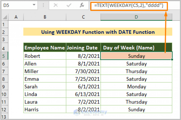 How to Use WEEKDAY Function in Excel ( With 8 Examples) ExcelDemy