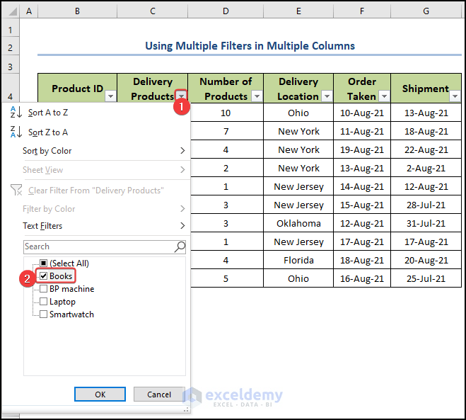 How to Filter Multiple Columns Independently in Excel (5 Methods