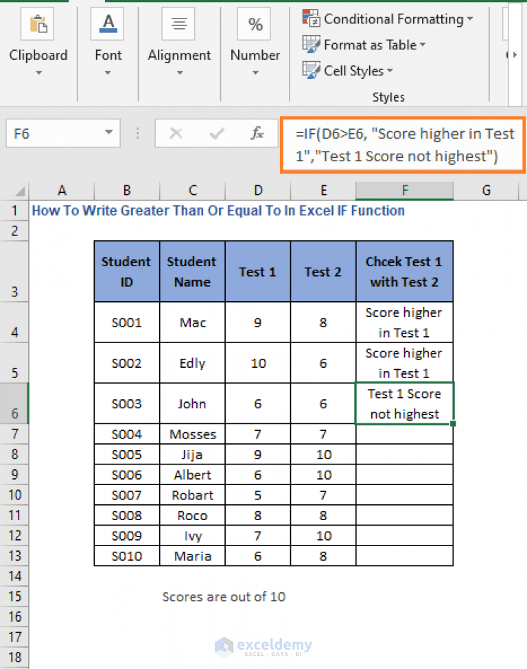 How to Write Greater Than or Equal To in Excel IF Function