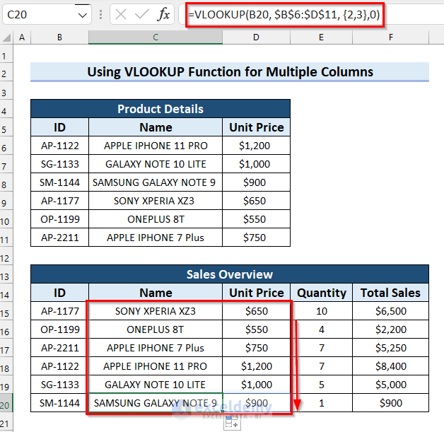 How to Use VLOOKUP for Multiple Columns in Excel?