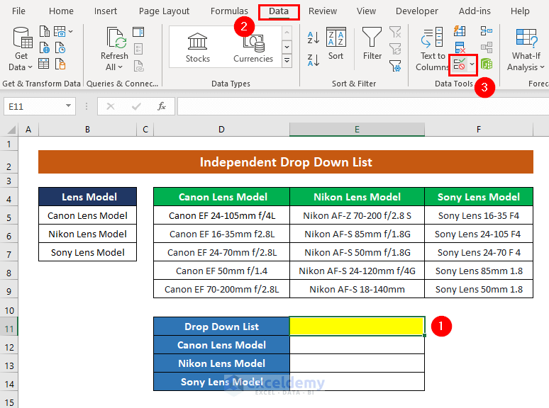 How to Create a DropDown List in Multiple Columns in Excel 3 Methods