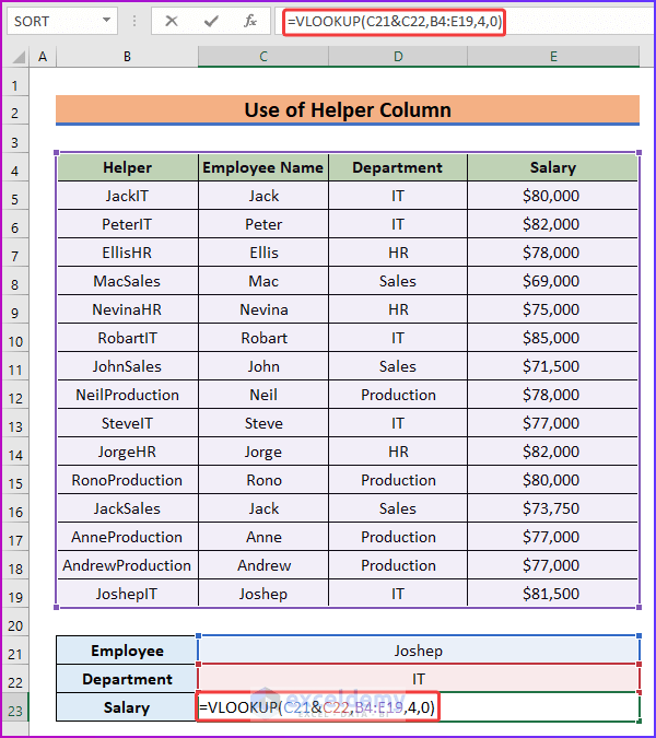 How to Use VLOOKUP Function with 2 Conditions in Excel