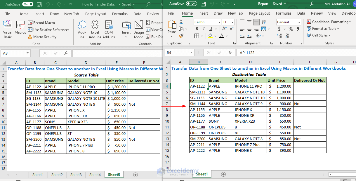 How to Transfer Data from One Sheet to another in Excel Using Macros - Gel French Manicure