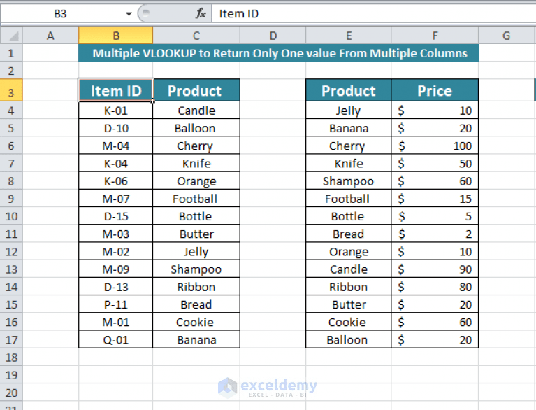 How to VLOOKUP from Multiple Columns with Only One Return in Excel (2
