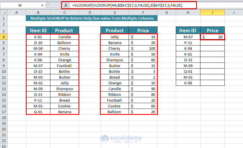 How to VLOOKUP from Multiple Columns with Only One Return in Excel (2