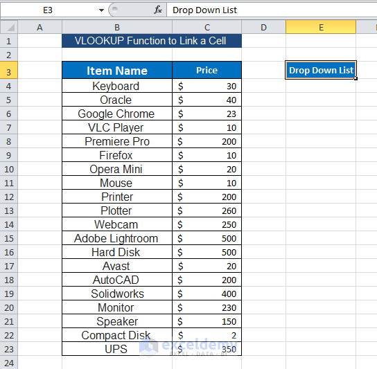 Drop Down List Linked To Table